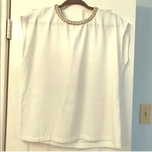Fun Little Office Blouse with classy pearl collar